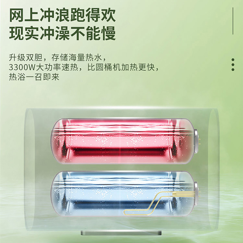Leader海尔智家出品电热水器扁桶60升3300W速热一级能效纤薄扁桶双胆速热WIFI智控镁棒免更换 PY5高清大图