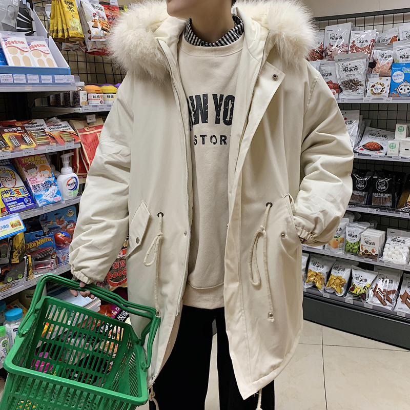 YUANSU棉衣男外套冬季潮流中长款棉袄连帽港风宽松休闲帅气加厚羽绒棉服棉衣
