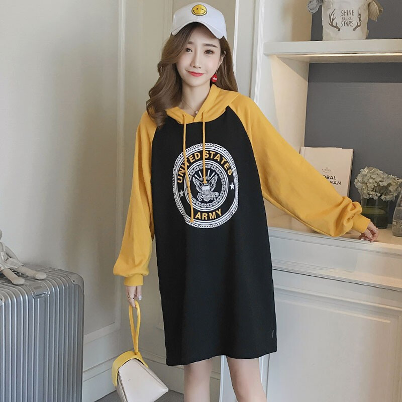 迪鲁奥(DILUAO)孕妇装2021秋冬新款时尚款加绒印花上衣辣妈宽松中长款卫衣