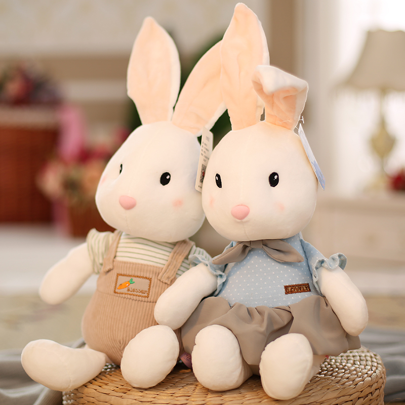 萌背带裤兔子毛绒玩具小兔子公仔小白兔兔布娃娃中号生日礼物玩偶