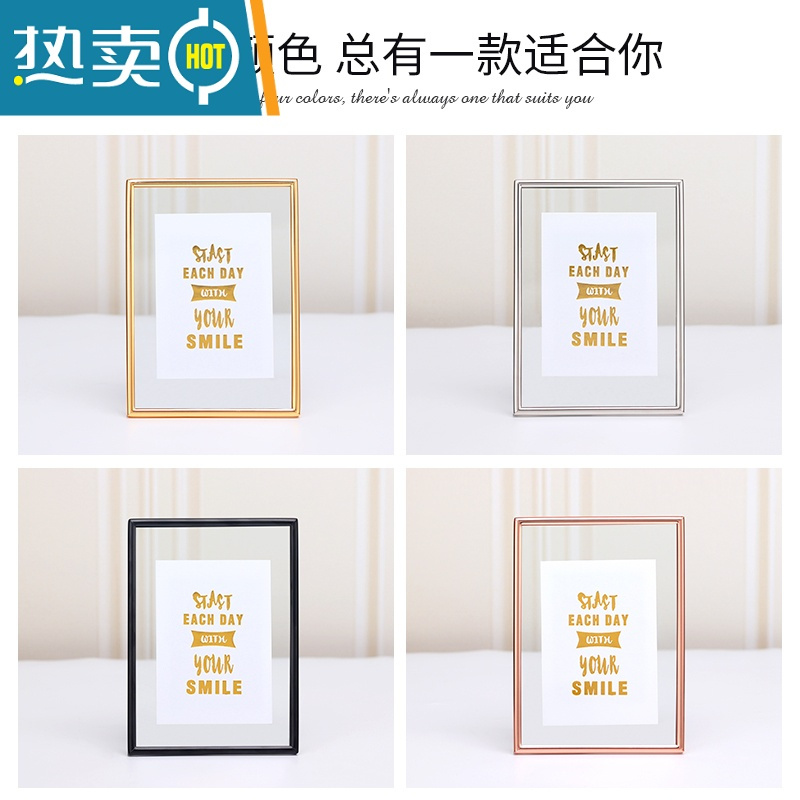 敬平照片打印加玻璃透明相框定制相册摆件金属摆台6寸8寸a4挂墙六寸7 玫瑰金[横竖两用] 8寸挂墙款 高清玻璃面[送无痕