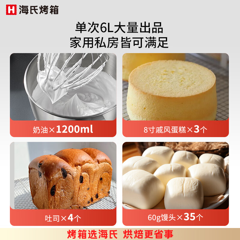海氏M9多功能厨师机和面机智能家用小型揉面压面机打蛋器轻音电动料理机 银色 6L高清大图