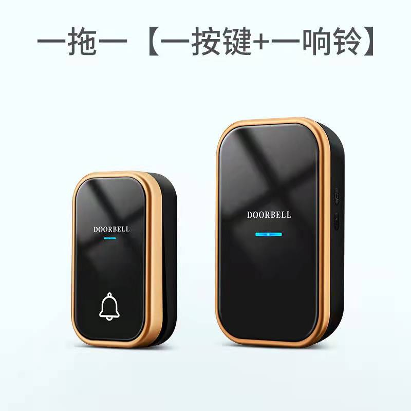 自发电家用无线门铃开关不用电池防水超远距离智能呼叫器-黑色一拖一(自发电款)