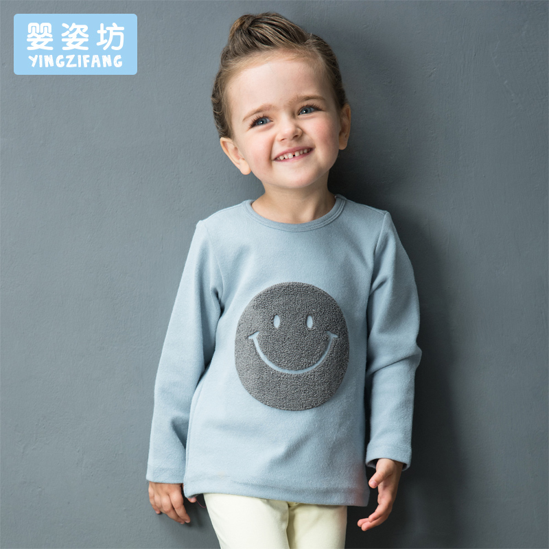 苏宁自营 婴姿坊 男童可爱笑脸圆领长袖T恤儿童春秋款卡通上衣新品童装春装卫衣 80-140cm 1-8岁