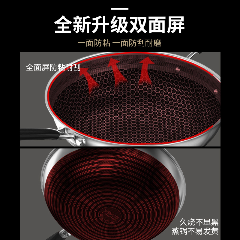 康巴赫不锈钢炒锅家用电磁炉燃气灶专用炒菜锅款不粘锅 巧厨34CM高清大图