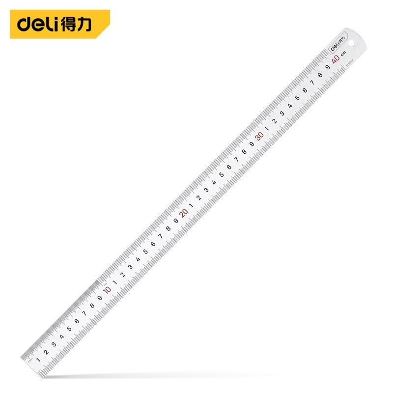 得力(deli)DL8040 不锈钢直尺刻度尺 厘米尺公制刻度绘图钢尺铁尺 应急常备测量工具 银色 40cm 3把装