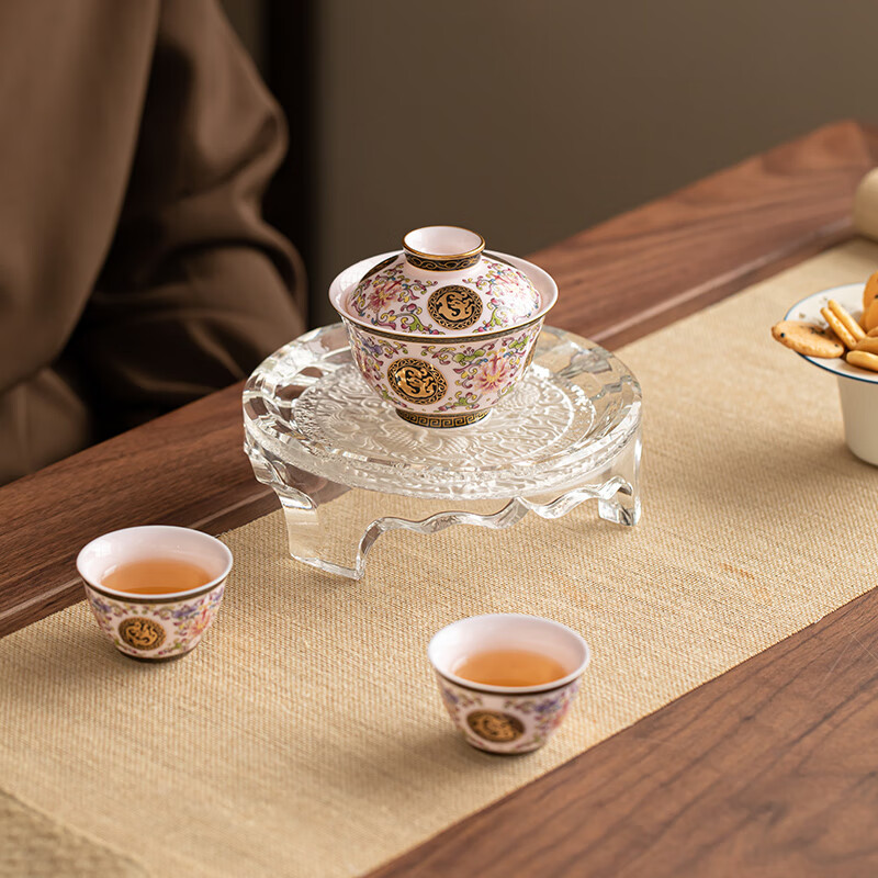 苏氏陶瓷/SUSHI CERAMICS SS022 珐琅彩宝相花盖碗小套装 (单位:套)