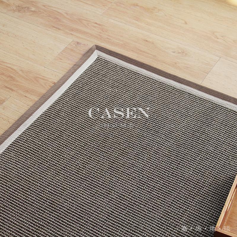 美帮汇简约深色剑麻地毯定制耐用北欧客厅茶几书房餐桌地垫定制 S6米褐双色布边+无纺布底 100cm&times;150cm