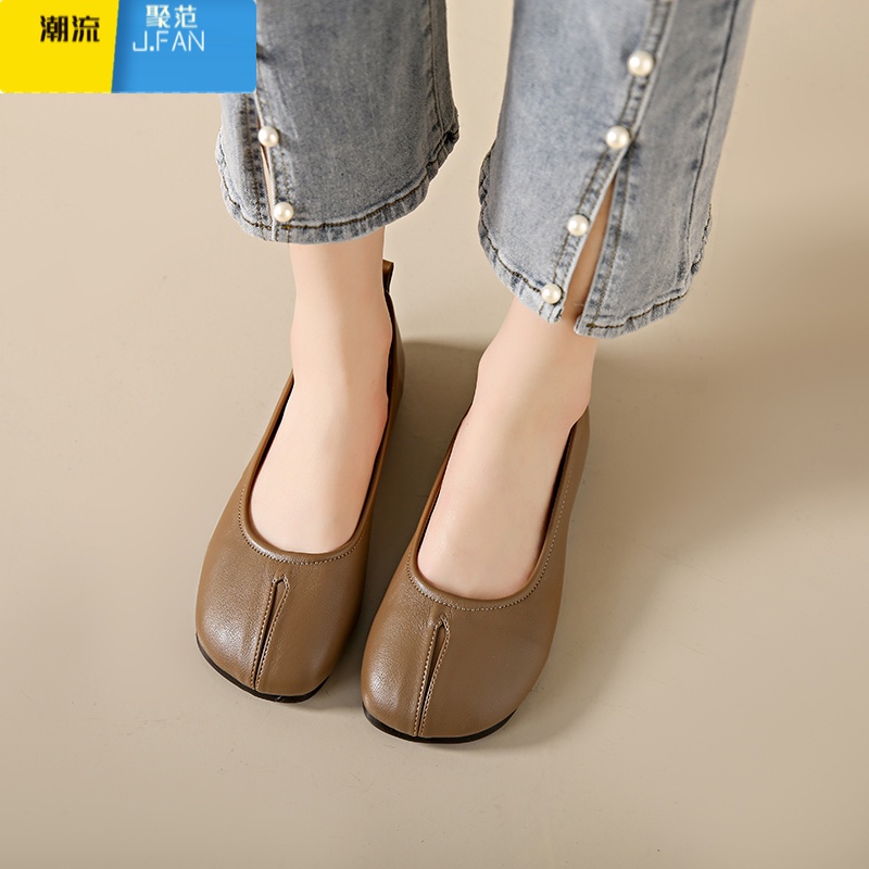 聚范豆豆鞋女2024新款浅口单鞋休闲小皮鞋一脚蹬平底孕妇妈妈乐福高清大图