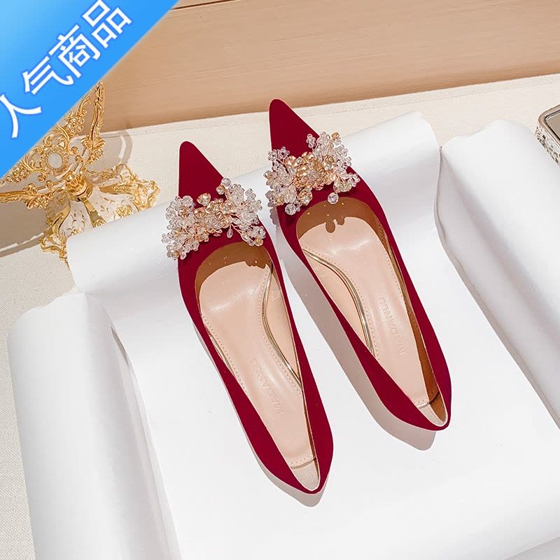 SUNTEK小众婚鞋新娘鞋2023年新款红色高跟鞋秀禾结婚鞋婚纱两穿不累脚图片