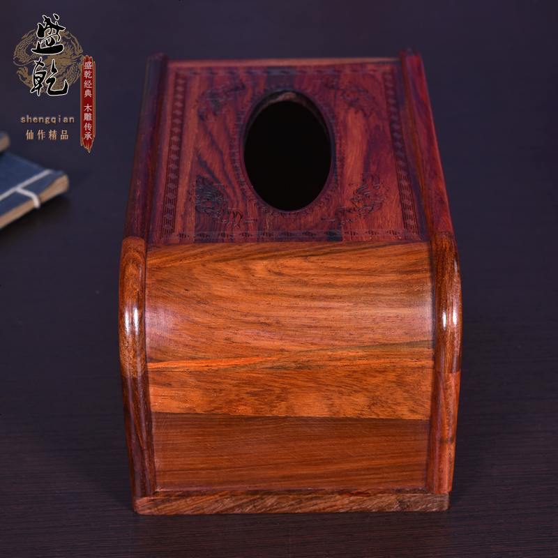 木雕 老挝酸枝木福娃献宝纸巾盒 红木餐巾盒 工艺礼品抽纸盒