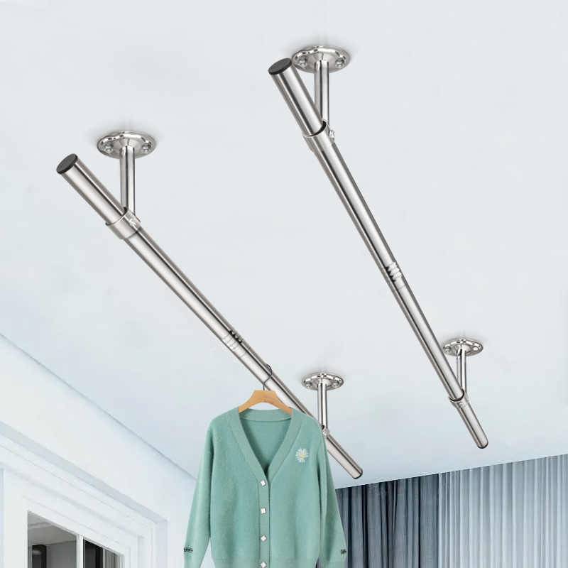 [补贴10%]晾衣杆阳台顶装固定晾衣架不锈钢晒衣架单杆挂衣杆室外凉衣架伸缩高清大图