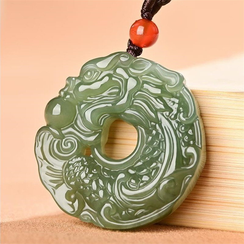 天然和田玉湖水绿祥龙平安扣吊坠白玉龙形玉佩挂件男女款玉坠礼品