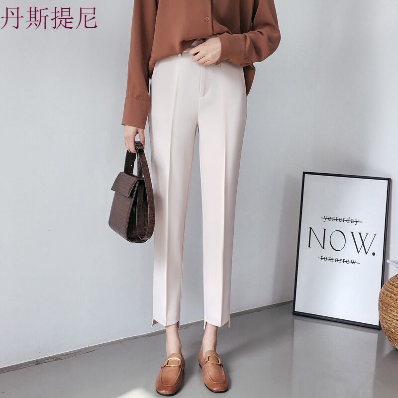 西装哈伦裤女2018春款休闲直筒烟管宽松萝卜裤九分裤子典雅黑不规则