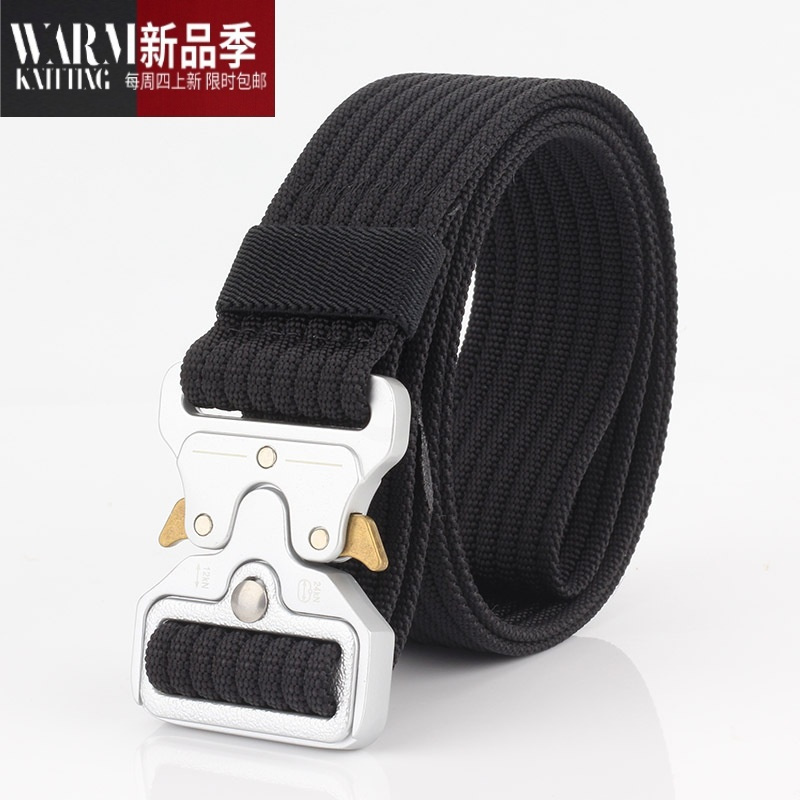 shanchao战术扣尼龙编织腰带男士户外运动帆布皮带韩版快开休闲牛仔裤