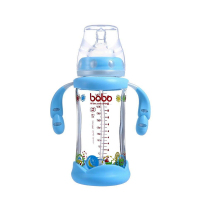 乐儿宝(bobo)防摔玻璃宽口径奶瓶 蓝色240ml (适用12个月以上宝宝)