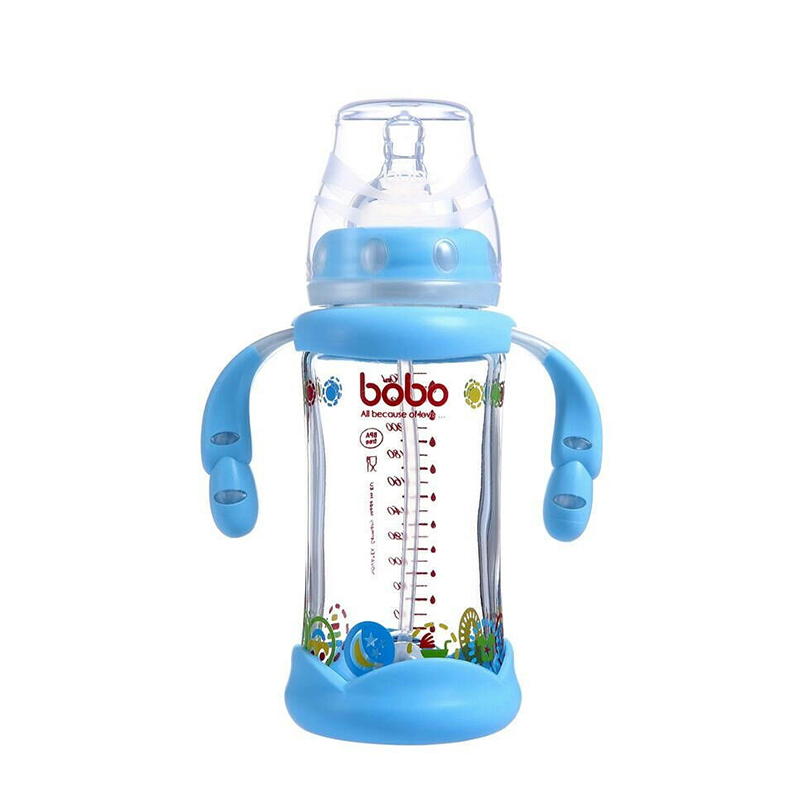 乐儿宝(bobo)防摔玻璃宽口径奶瓶 蓝色240ml (适用12个月以上宝宝)