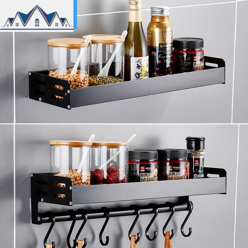 黑色太空铝厨房调味品厨卫置物架免打孔收纳架壁挂式家用调料架子_1_272高清大图