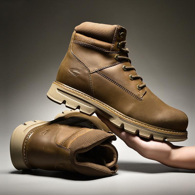 德国骆驼动感真皮棉鞋冬季男士加羊毛保暖马丁靴男靴子高帮工装靴