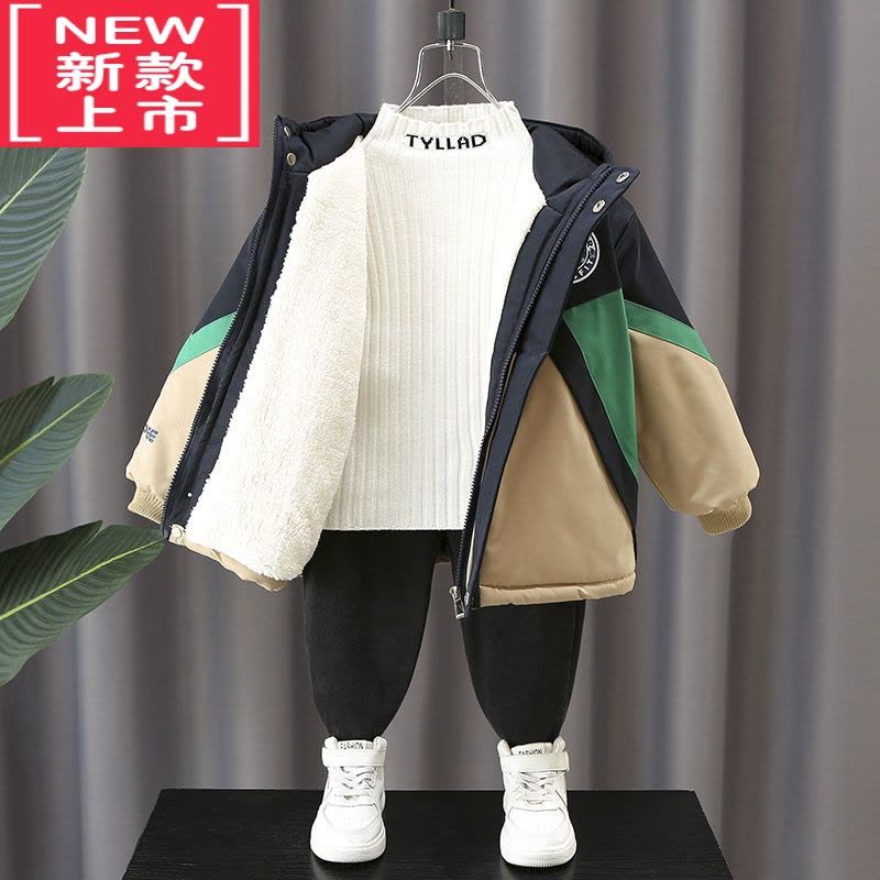 可莉允男童派克服冬装加绒加厚外套2022新款儿童棉服秋冬款痞帅冬季加棉图片