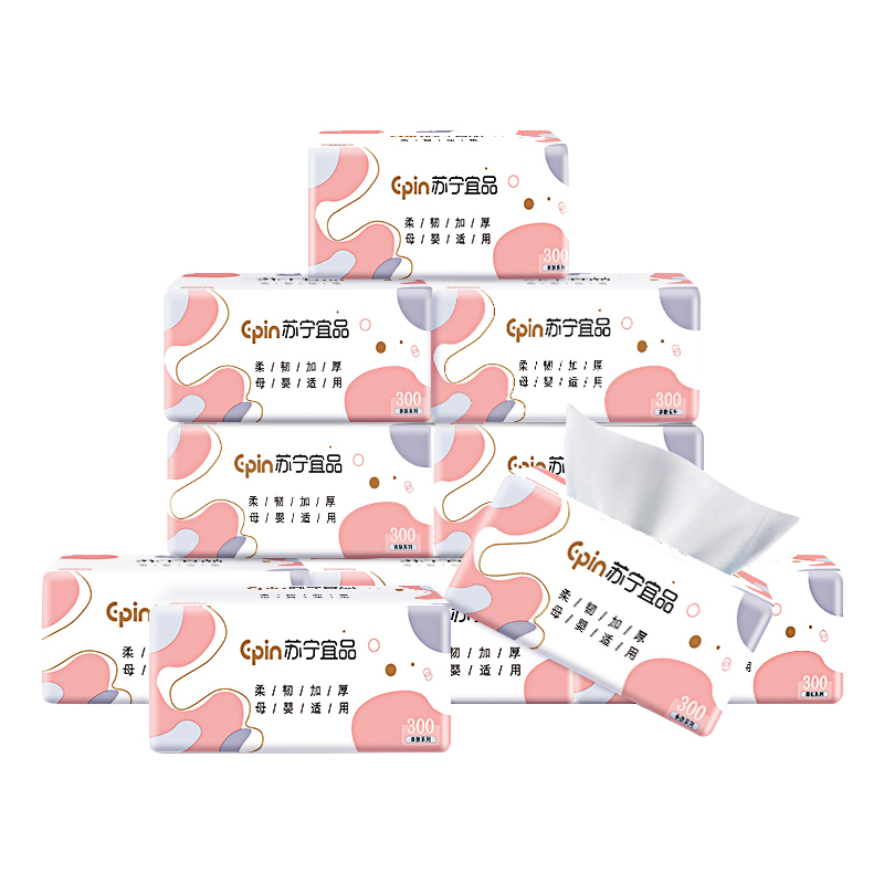 苏宁宜品纸巾无香4层宝宝可用抽纸餐巾纸家用10包实惠装卫生纸面巾纸高清大图