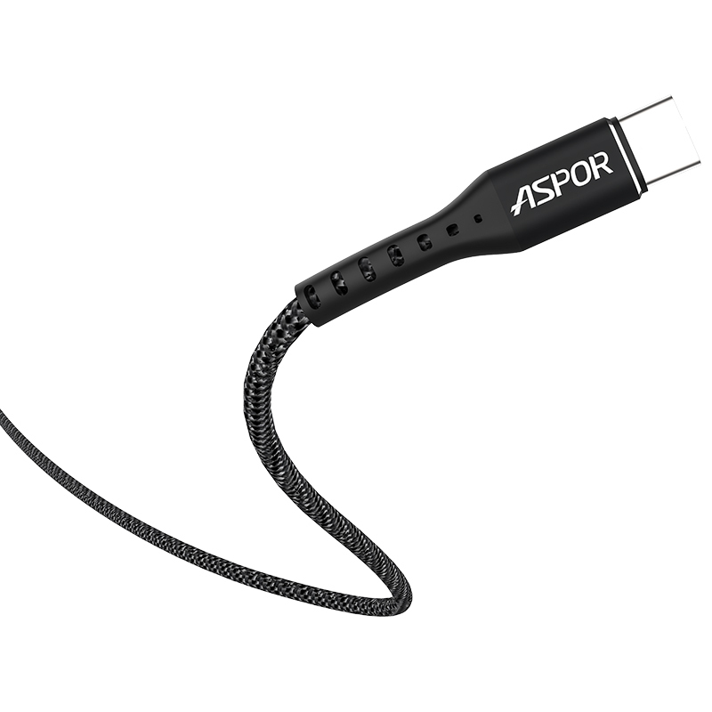 ASPOR A168 type-c据线平板手机通用尼龙数据线type-c 1M充电线 黑色