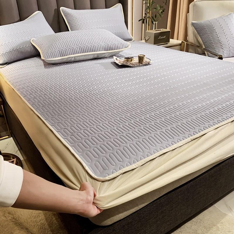 美帮汇乳胶床垫套罩软垫保护套垫被褥子全包防滑固定全棉床笠单件 金奇达-(迷幻灰)乳胶床笠凉席 180cmx200+25cm