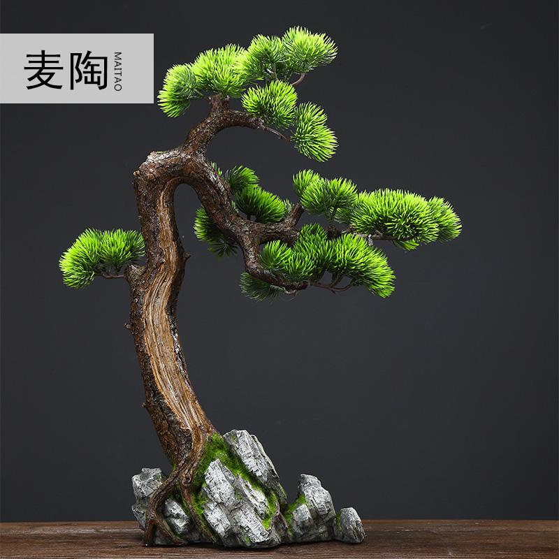 美帮汇中式仿真盆景迎客松绿植物客厅酒店家居玄关装饰品样板间软装摆件高清大图
