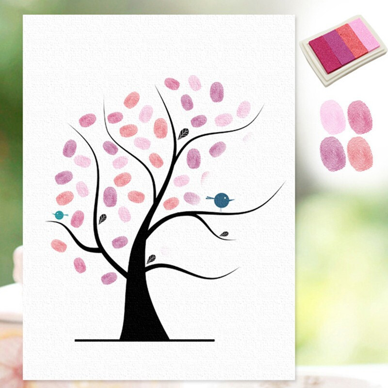签到树生日宴指纹画同学会装饰画婚礼签名指纹签到树紫色1副带框