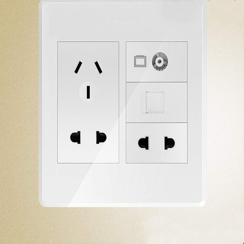 鸿雁120型开关插座面板家用暗装墙壁电源插座白六位电脑电视七孔单只