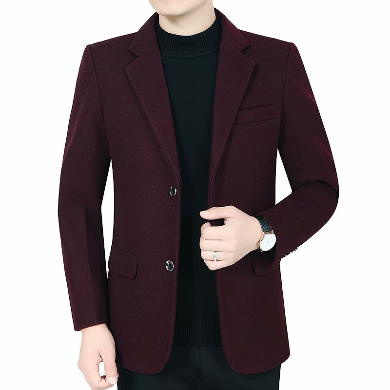 BaLuoShang中年厚款西装免烫休闲修身便服单西两粒扣毛呢西服秋冬季男装毛呢大衣