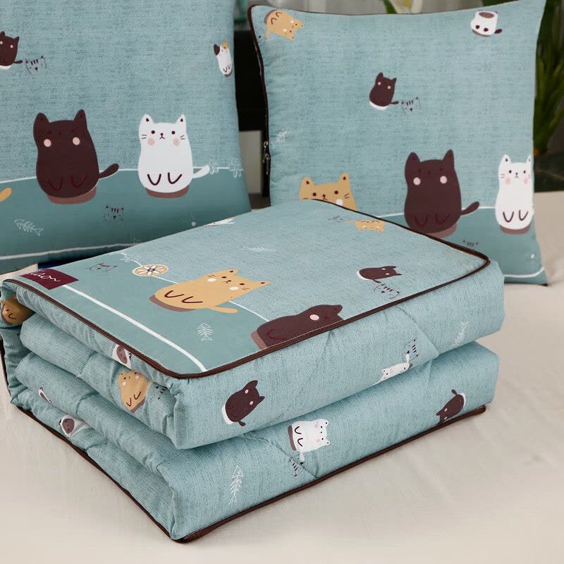 约克罗兰 卡通可爱印花抱枕被二合一靠垫抱枕磨毛小被子 萌萌喵 40*40cm 打开100*150cm图片