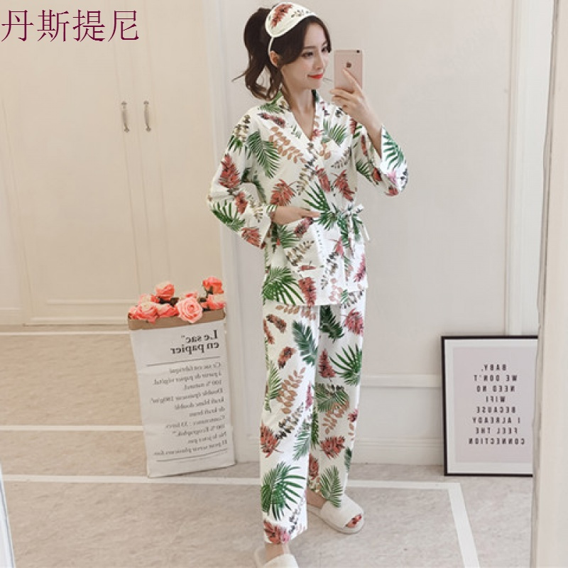 春秋季和服睡衣女长袖套装韩版清新学生可爱秋冬性感两件套家居服