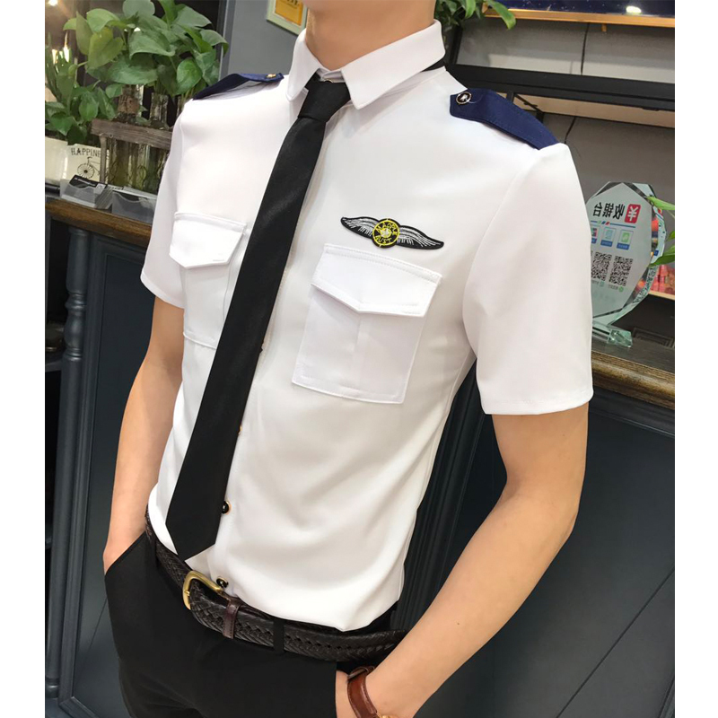 空少服时尚服KTV酒吧短袖工作服男女班服团队制服白色衬衫修身S码