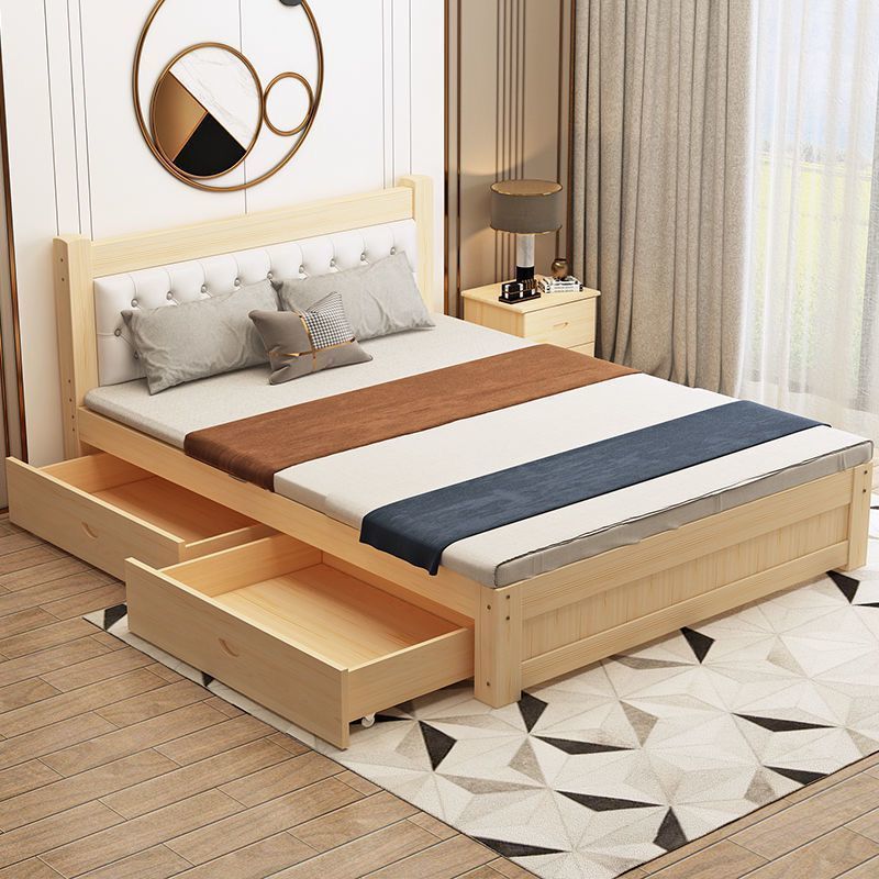 实木床加粗加厚现代简约实木床双人床主卧床实木家用床轻奢单人床