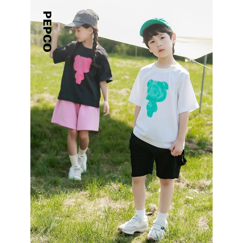 小猪班纳童装23夏装新款儿童圆领上衣男童短袖t恤女童女孩男孩潮