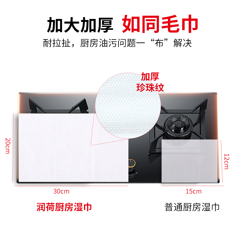 润荷 厨房用纸 40片单包*3包装 厨房湿巾 超大加厚尺寸 一片去油去污