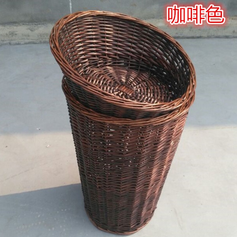 柳编水果堆头篮藤编堆头筐做水果盘水果篓编织筐水果筐水果篮藤编 斜口中号号直径50前高50后高60 咖啡色高清大图