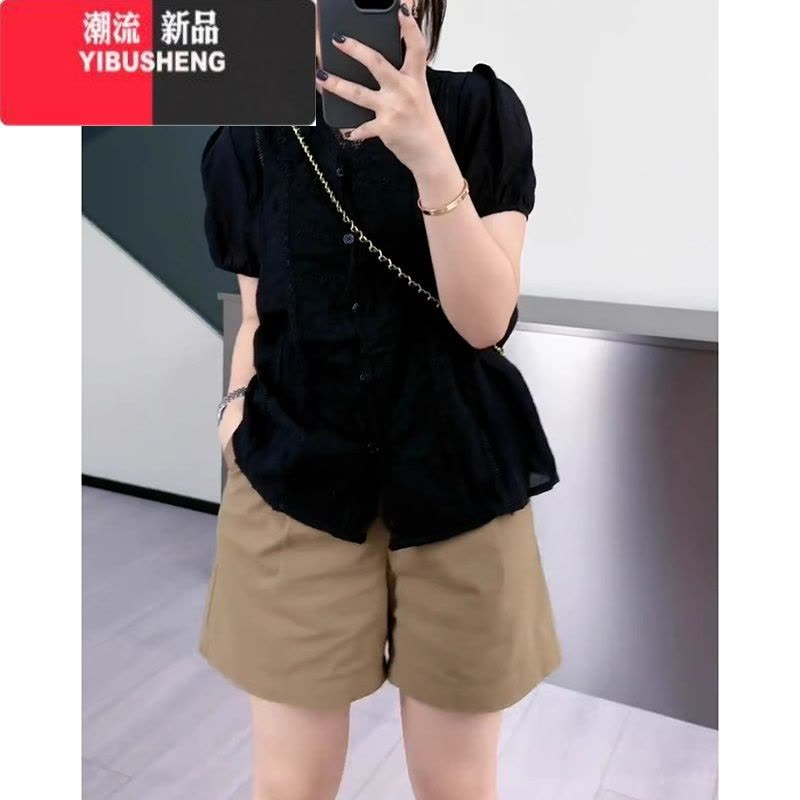 YIBUSHENG韩版高级感休闲运动阔腿短裤子女季2024新款高腰显瘦a字五分裤图片