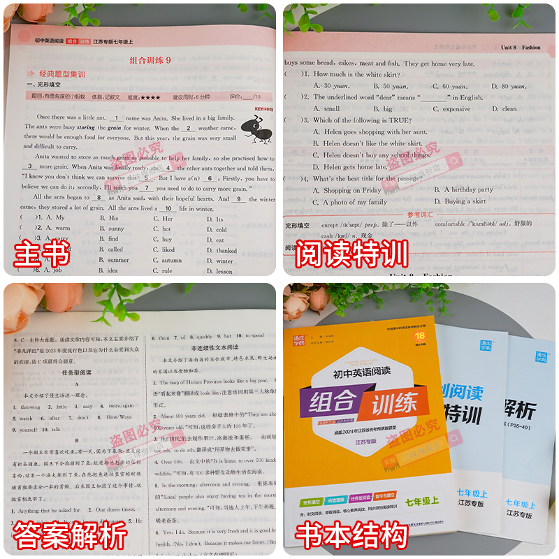 英语阅读组合训练 国一下 [正版]2024版初中英语语文阅读组合训练七八九789年级上下册中考江苏完形填空阅读理解任高清大图