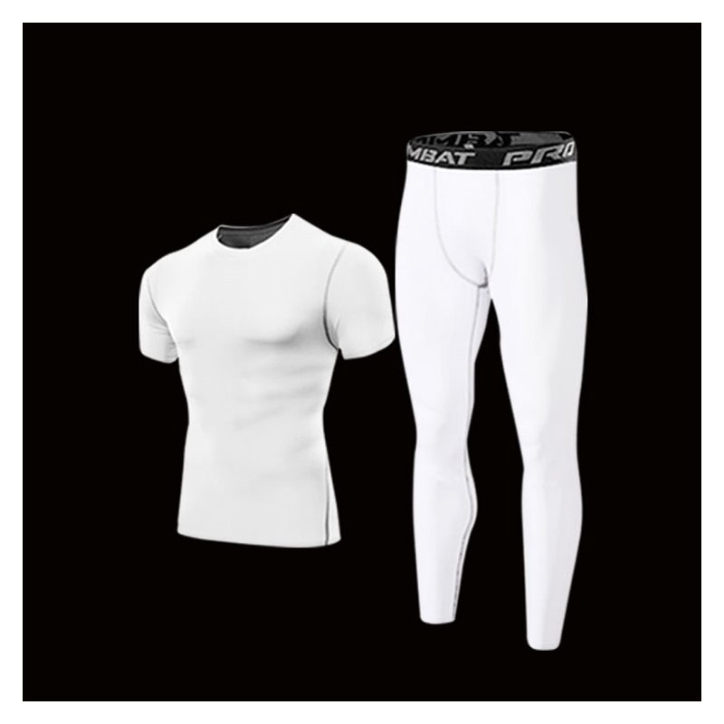 白色紧身衣男套装健身跑步力短袖速干篮球训练背心打底裤夏