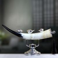 新中式后现代简约家居摆件书房软装饰品创意牛角电视柜工艺品摆设*y