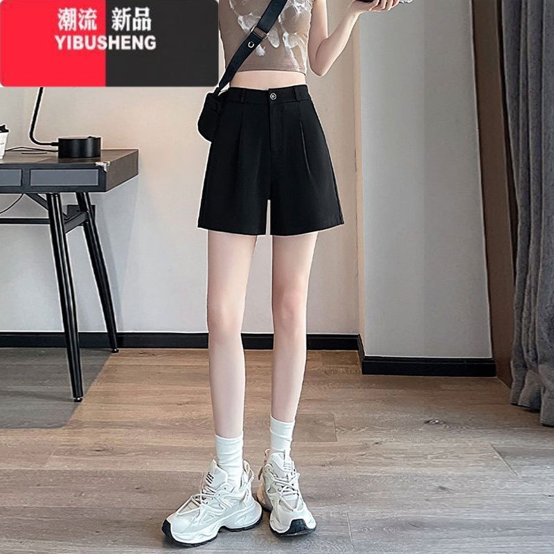 YIBUSHENG黑色西装短裤女2024高腰新款季薄款小个子五分裤气质a字休闲0高清大图