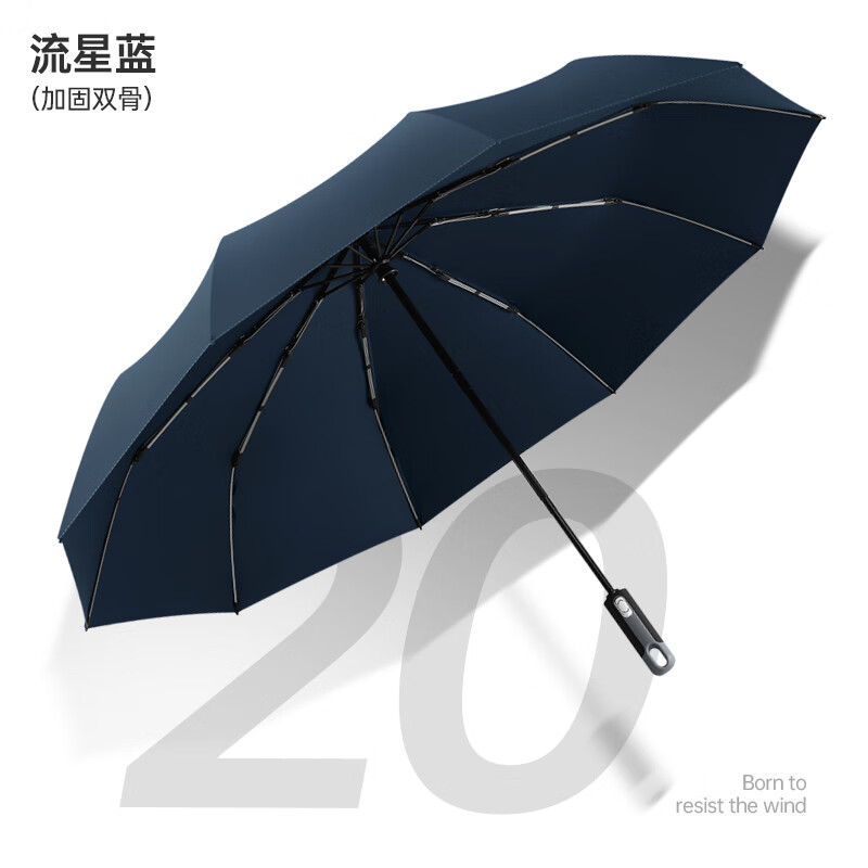 美度(MAYDU)全自动雨伞10骨双人折叠晴雨伞两用男士商务三折防风大雨伞M3077藏青色高清大图
