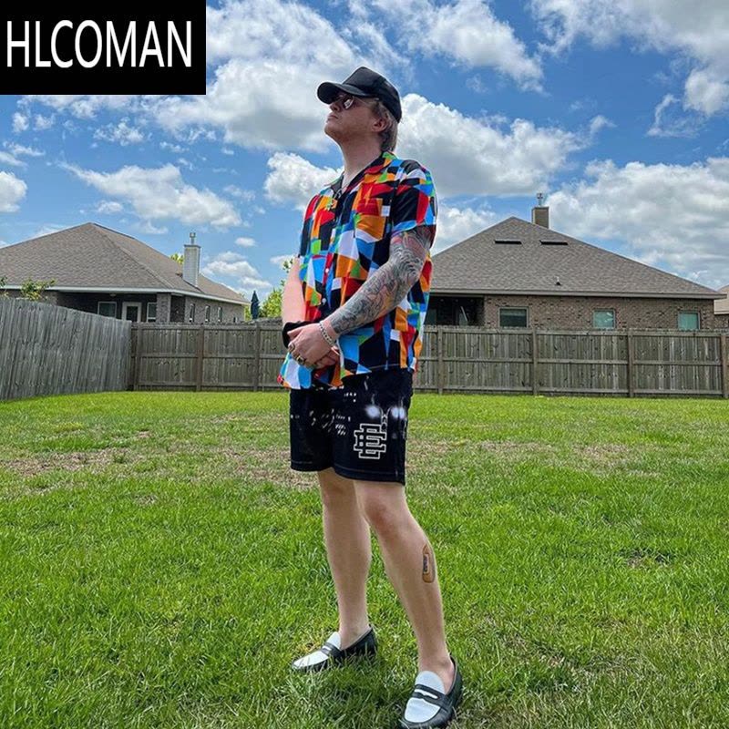 HLCOMAN新EE美式休闲健身短裤肌肉型男运动四分裤网眼透气款欧美明星同款图片