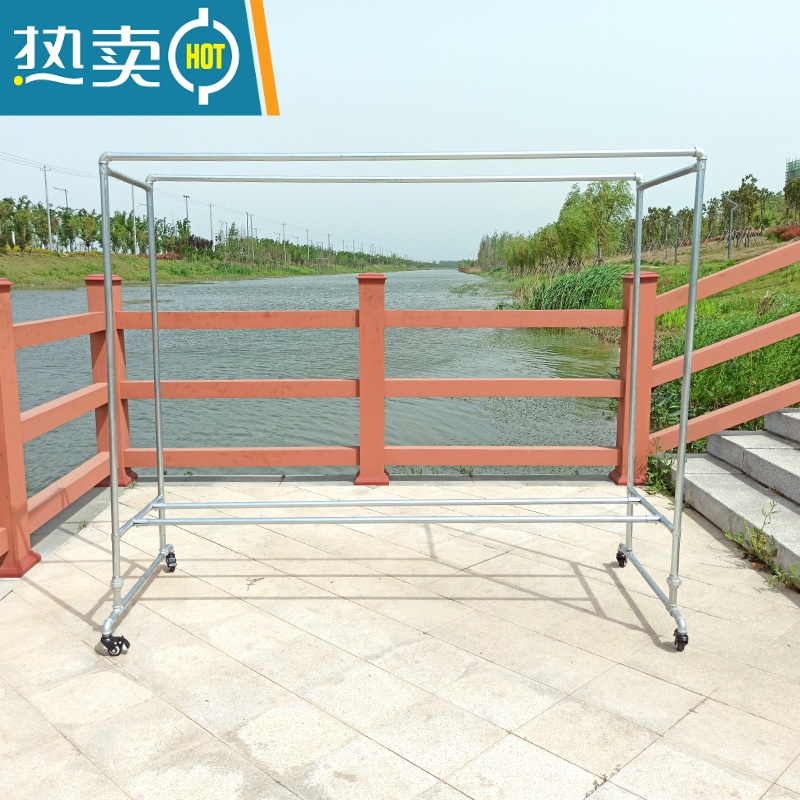 敬平镀锌钢管晾衣架双杆式户外落地晾室外防风阳台可移动室内挂衣架 长2米高1.4宽0.6高清大图