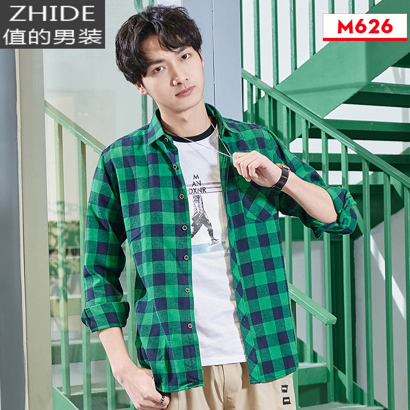 suntek春夏薄款经典格子韩版潮流新款衬衫衣口男士个性帅气休闲百搭