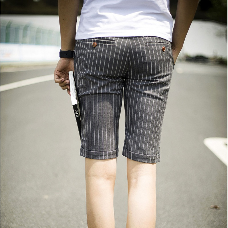 夏天韩版修身男士休闲裤短裤薄款夏季马裤五分裤条纹中裤男裤子潮