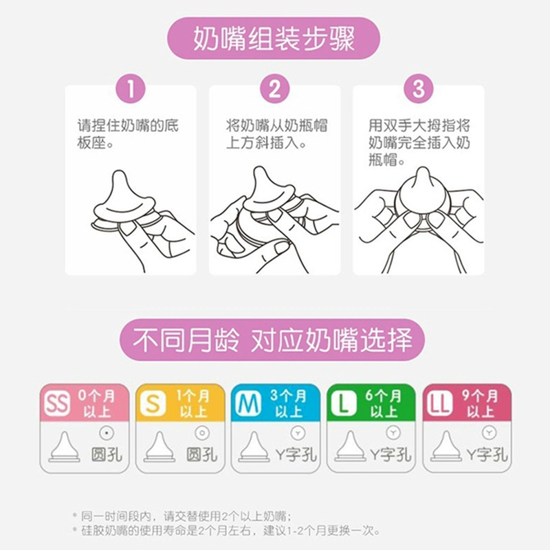 贝亲三代宽口径M号奶嘴送2代奶嘴适合3-6个月宝宝高清大图