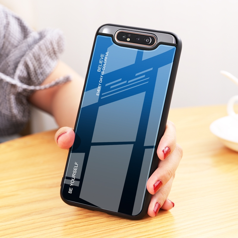 渐变色三星a80手机壳sma805f玻璃壳创意全包防摔壳后盖保护套真智力